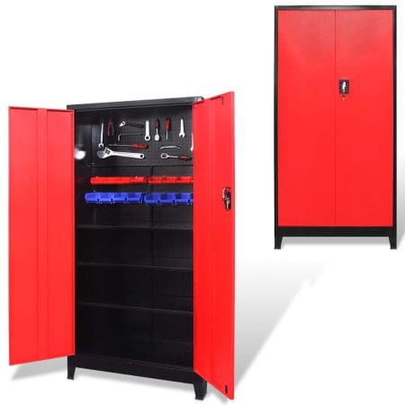Įrankių spint su 2 durim plien 90x40x180cm juoda ir raud